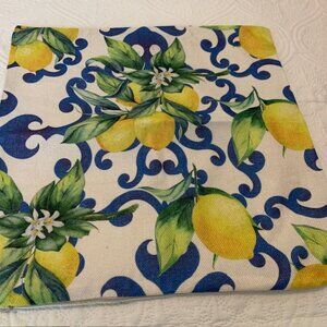 Mediterranean Blue & Lemon Printed Pillow Cover 18x18 NWOT